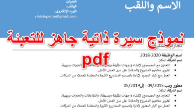 نموذج سيرة ذاتية جاهز للتعبئة pdf