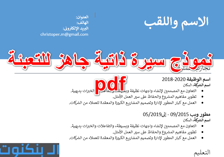 نموذج سيرة ذاتية جاهز للتعبئة pdf