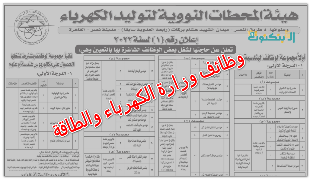 وظائف وزارة الكهرباء والطاقة