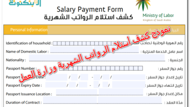 نموذج كشف أستلام الرواتب الشهرية وزارة العمل